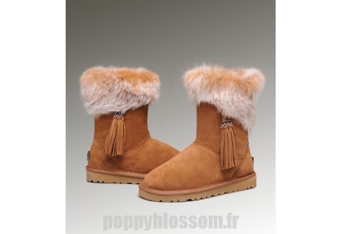 Bottes Ugg jeunes doux-197 court en fourrure de renard de chataigne?